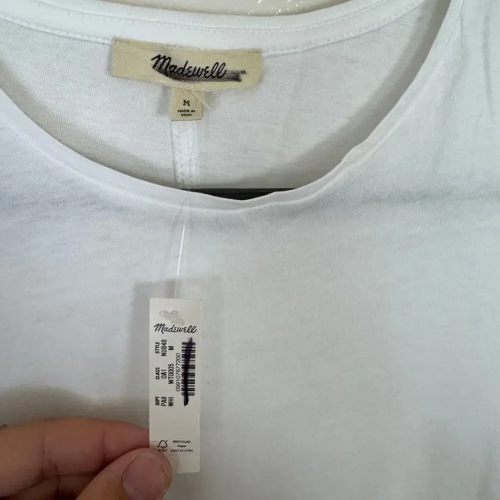 Madewell Essential Slim Tee WMNS M White Lightweight Cotton Stretch Short Sleeve